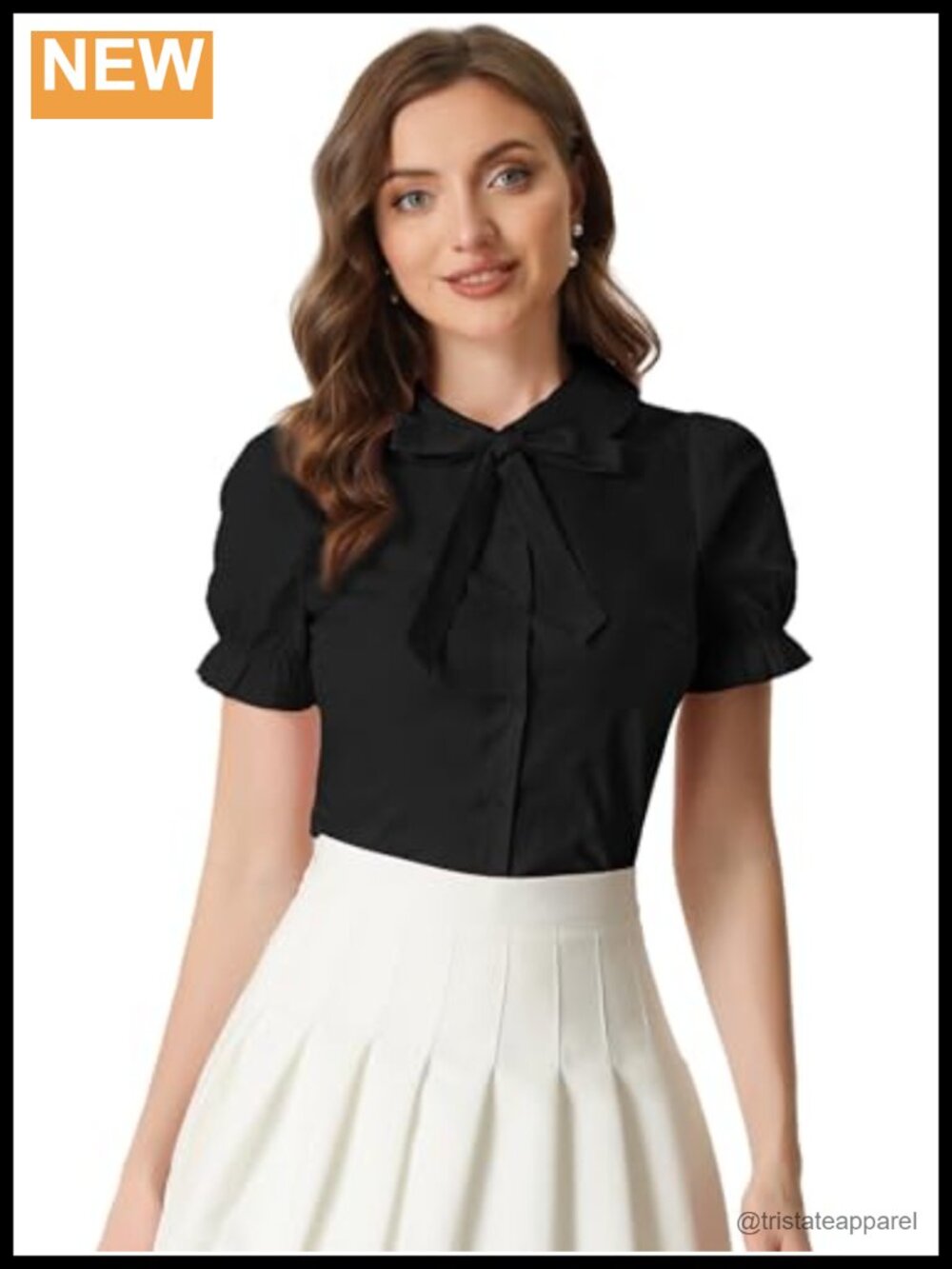 Women's Cotton Peter Pan Collar Tie Neck Button Down Shirt